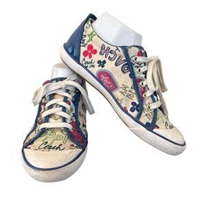 Coach Poppy Barrett Canvas Sneaker Casual Graffiti Retro Blue Size 9